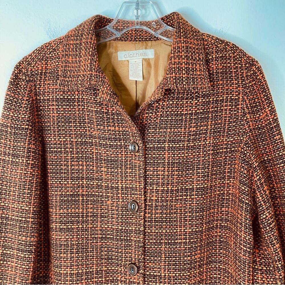 Vintage orange brown tweed wool fringe button preppy office blazer medium - Picture 2 of 6